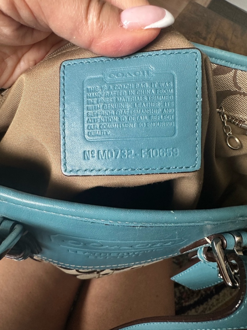 Coach Vintage Y2K Hadley Lunch Bag Beige Signature Canvas Tote Blue Leather Trim - Picture 10 of 13